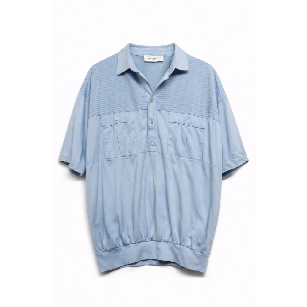 Classics by Palmland Men Blue Short‎ Sleeve Polo Shirt L Vintage Knit Boxy Dad